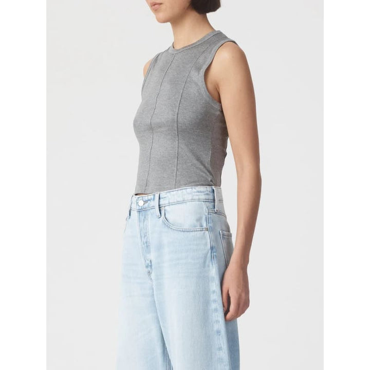 Panelled Rib Tank | Grey Marle - Tops
