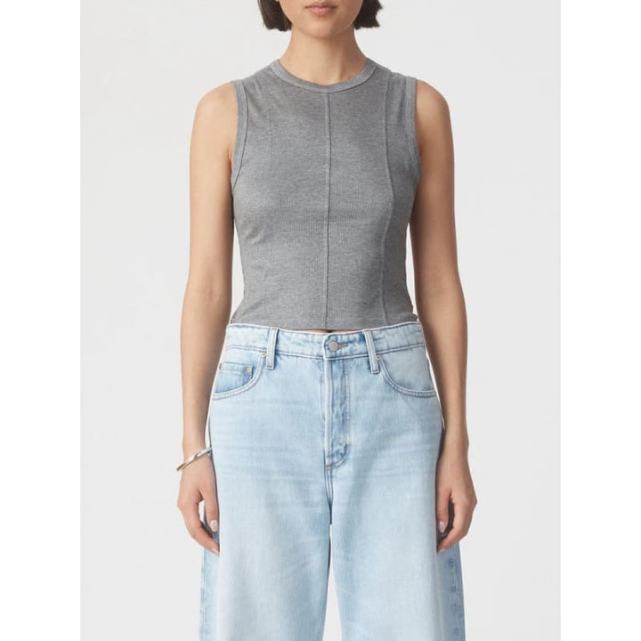 Panelled Rib Tank | Grey Marle - Tops