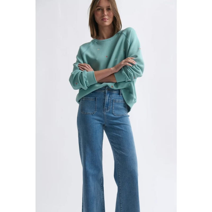 Patti Sweatshirt | Daisy Mint Green - Tops