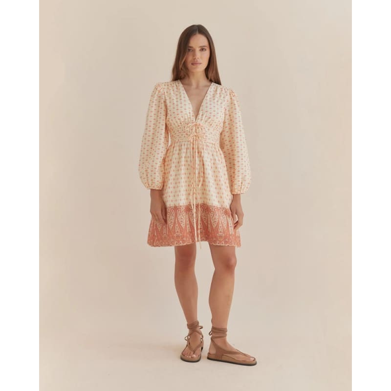 Peach Paisley Mini Dress - Dress