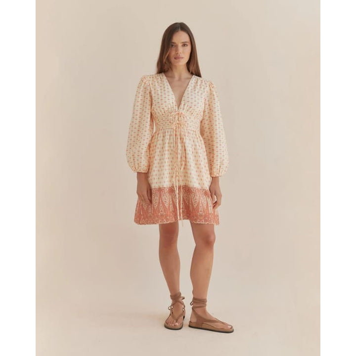 Peach Paisley Mini Dress - Dress