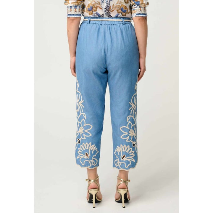 Petite Helm Tencel Embroidered Straight Leg Pant | Sky - Bottoms