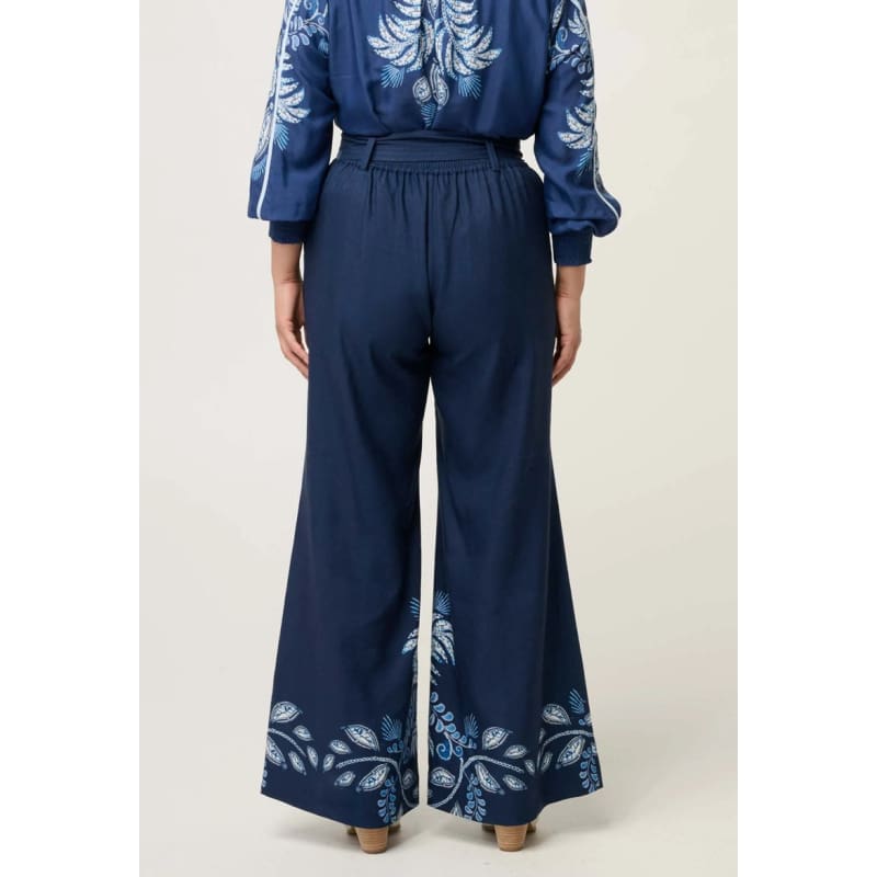 Petite Sloane Linen Viscose Wide Leg Pant With D-Ring Belt | Moonlit Batik - Bottoms
