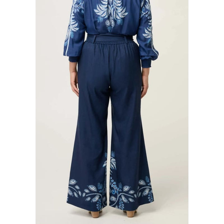 Petite Sloane Linen Viscose Wide Leg Pant With D-Ring Belt | Moonlit Batik - Bottoms