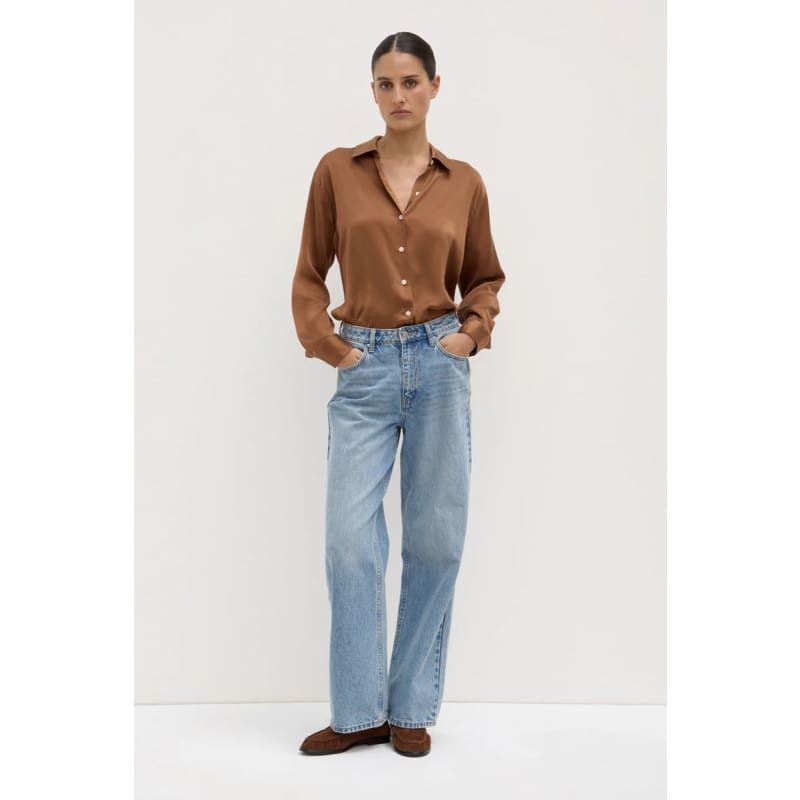 Pippa Silk Long Sleeve Shirt | Bronze - Tops