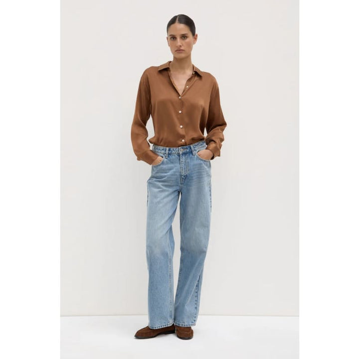 Pippa Silk Long Sleeve Shirt | Bronze - Tops