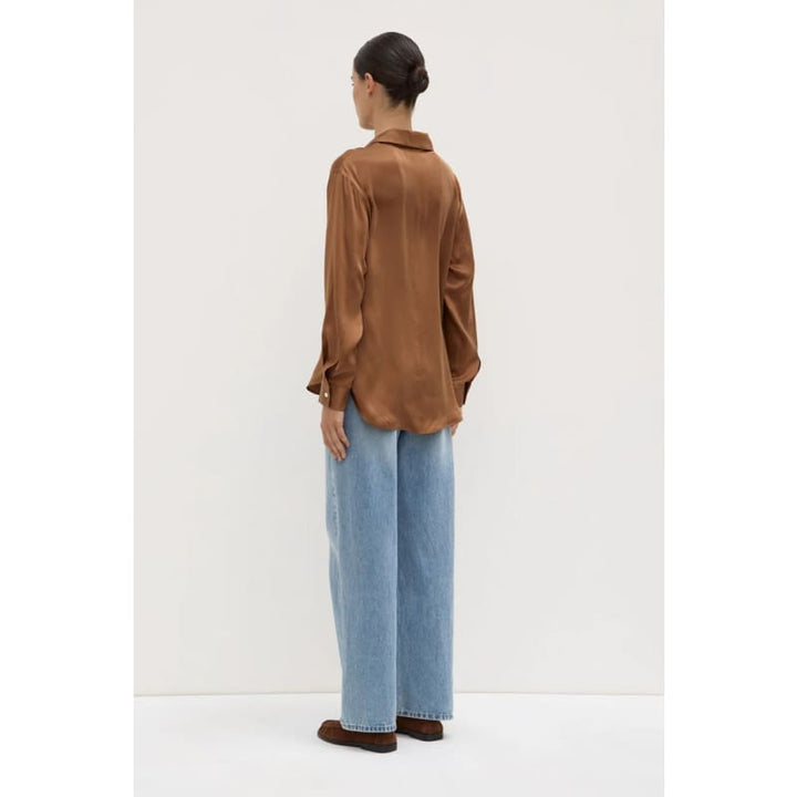 Pippa Silk Long Sleeve Shirt | Bronze - Tops