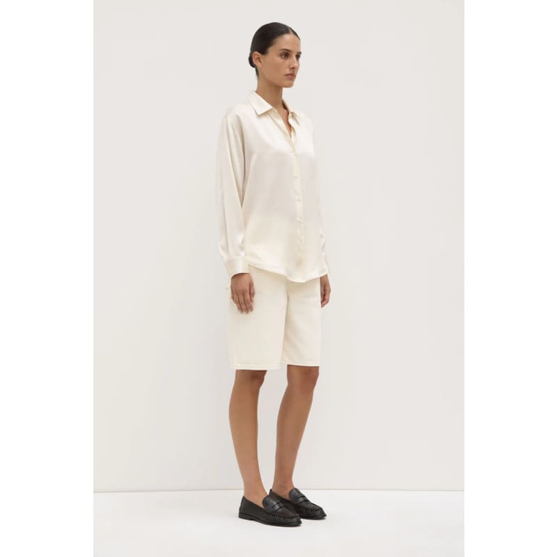 Pippa Silk Long Sleeve Shirt | Cream - Tops