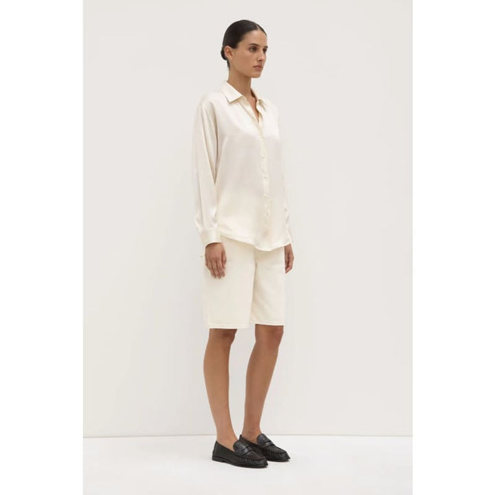 Pippa Silk Long Sleeve Shirt | Cream - Tops