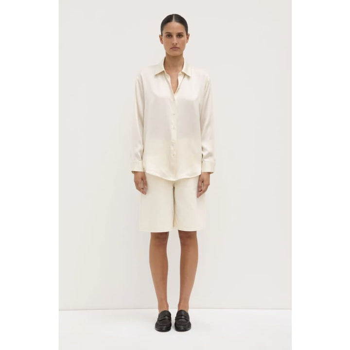 Pippa Silk Long Sleeve Shirt | Cream - Tops