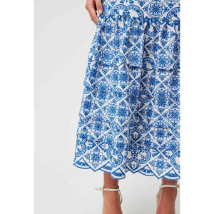 Positano Emboidered Viscose Maxi Skirt | Azure Embroidery - Bottoms