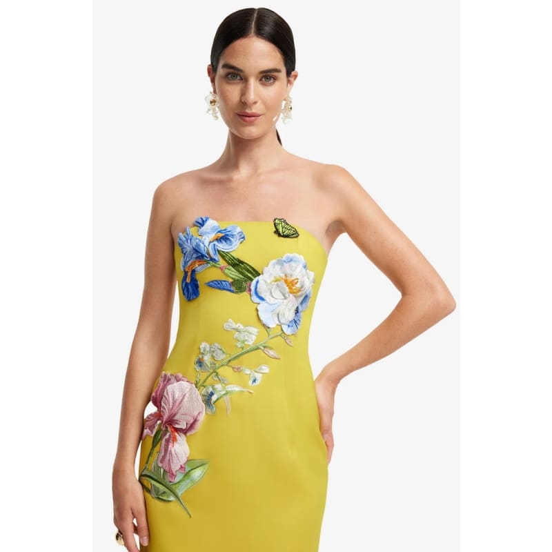 Rayna Applique Floral Bustier Maxi Dress | Mustard - Dress