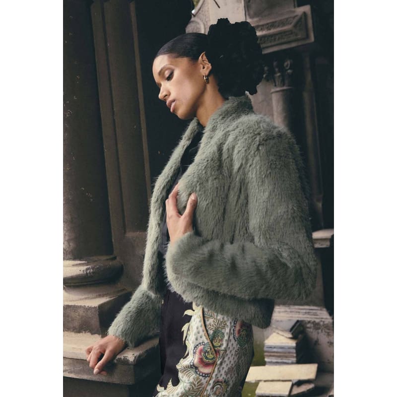 Reina Faux Fur Jacket | Jade Mist - Jackets