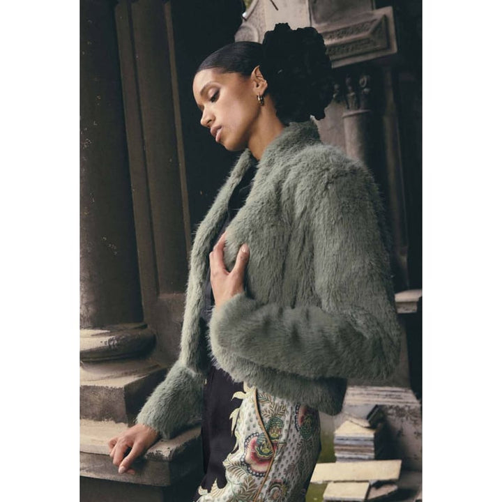 Reina Faux Fur Jacket | Jade Mist - Jackets
