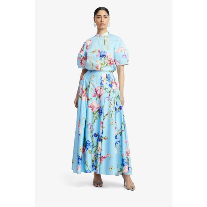 Rhiannan Skirt | Garden Print in Baby Blue - Bottoms