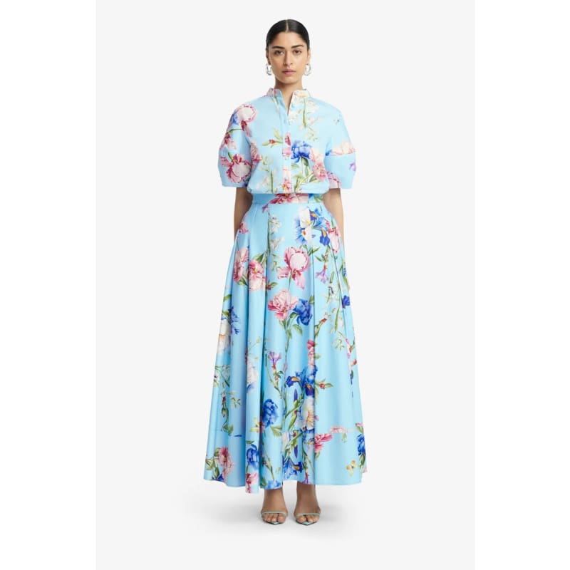 Rhiannan Skirt | Garden Print in Baby Blue - Bottoms
