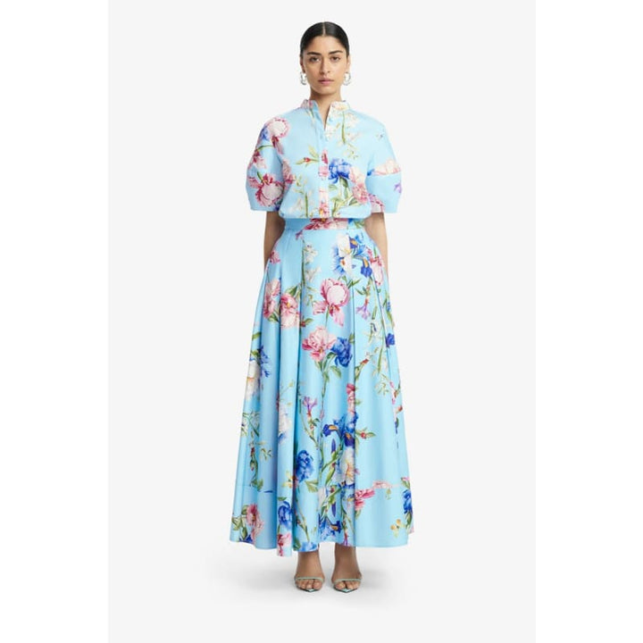 Rhiannan Skirt | Garden Print in Baby Blue - Bottoms