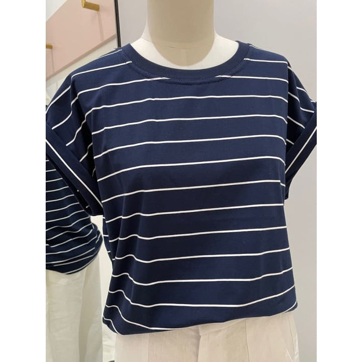 Rhode Tee | Navy & White Stripe - Tops