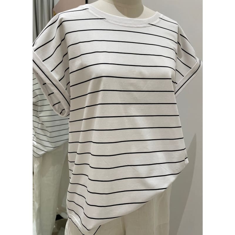 Rhode Tee | White & Black Stripe - Tops