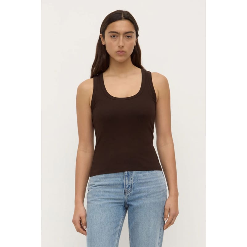 Robyn Scoop Neck Rib Tank | Ganache - Tops