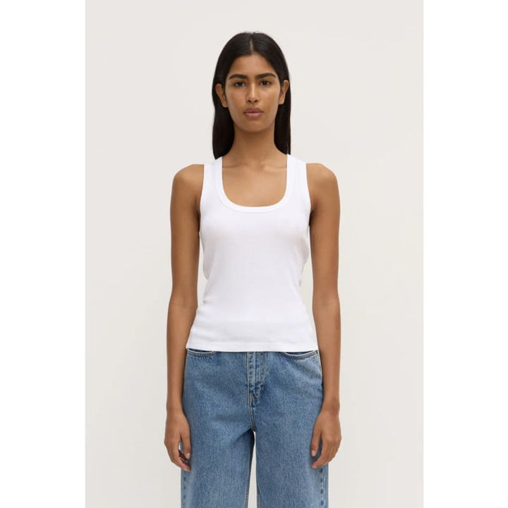 Robyn Scoop Neck Rib Tank | White - Tops