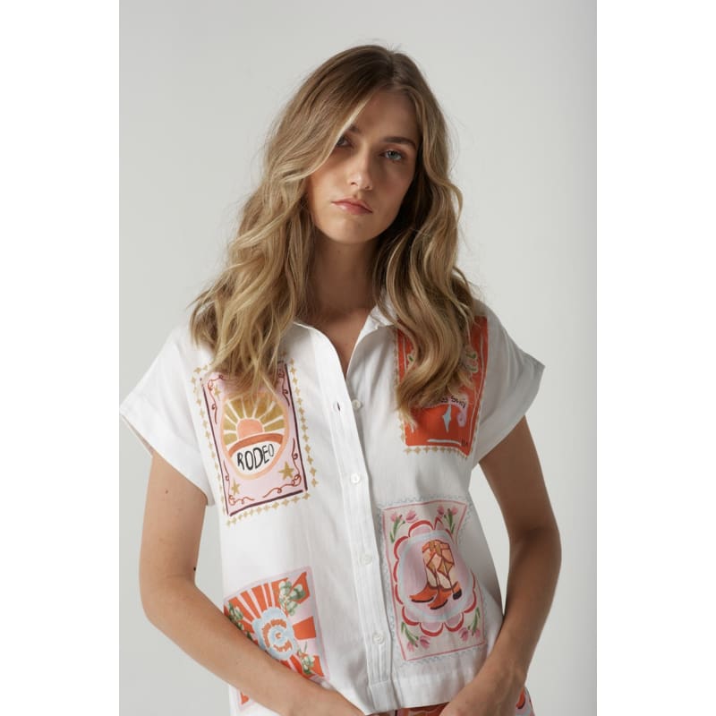 Rodeo Patch Cap Sleeve Shirt | Rodeo Print C1437 230 Tops