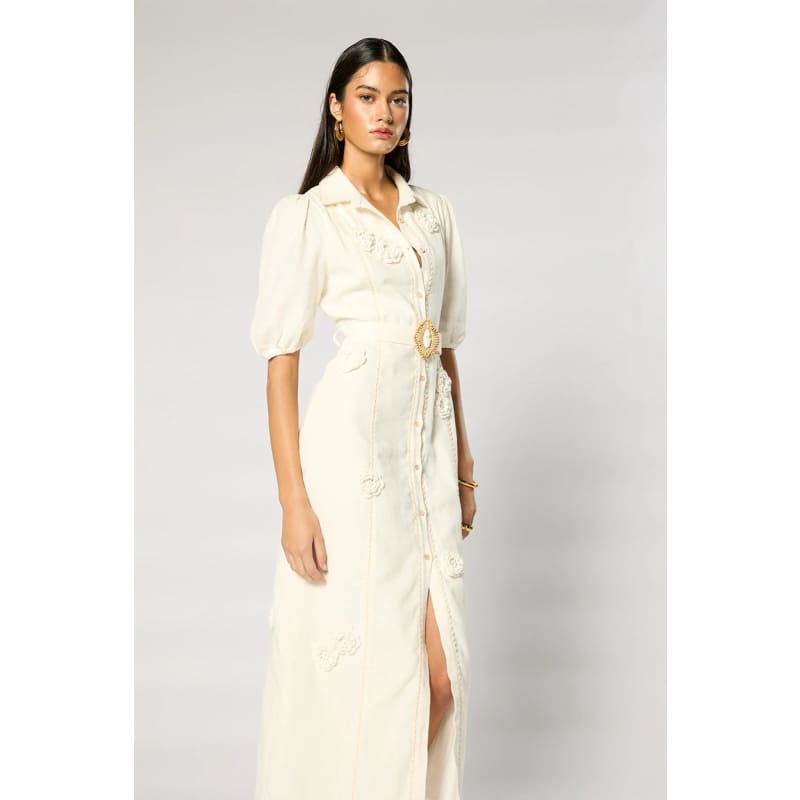 Rosalind Belted Midi Dress | White - Dress