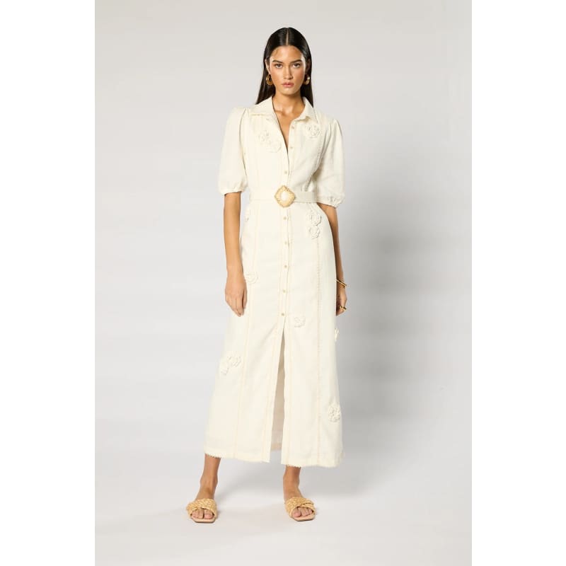 Rosalind Belted Midi Dress | White - Dress