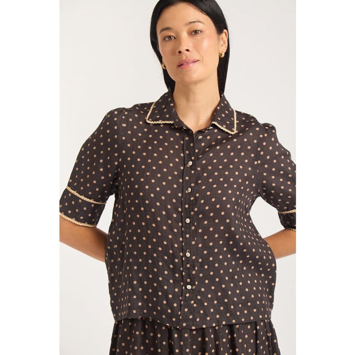 Ruby Shirt | Chocolate & Beige - Tops