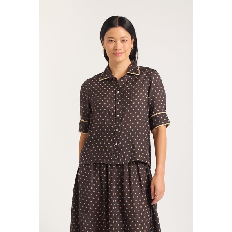 Ruby Shirt | Chocolate & Beige - Tops