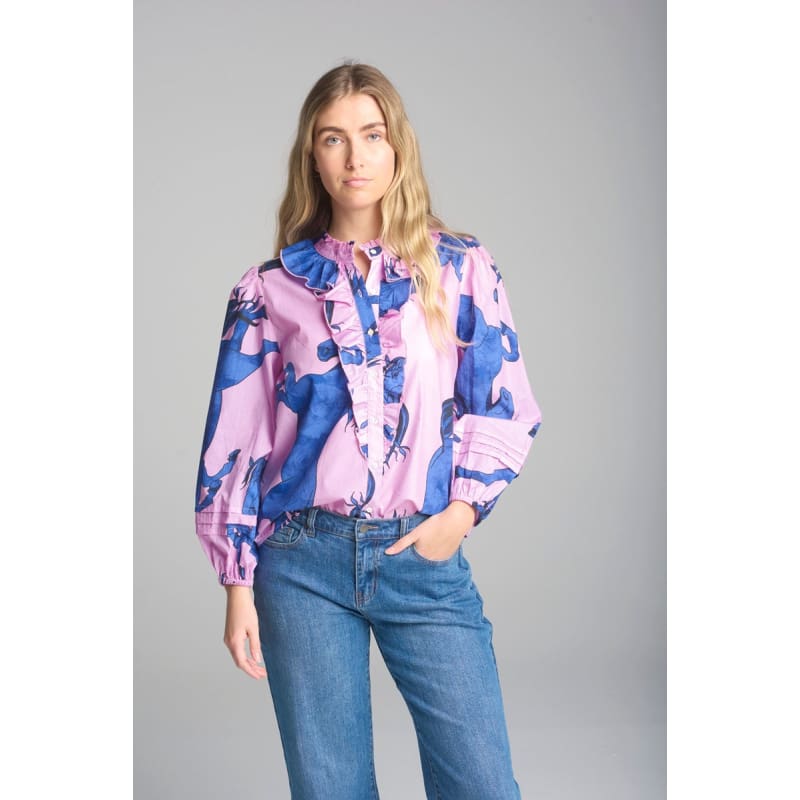 Ruffle Front Blouse | Stallion Print - Tops