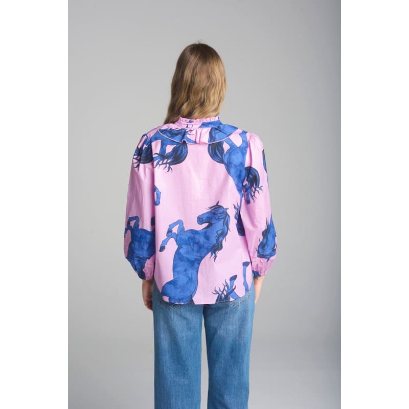 Ruffle Front Blouse | Stallion Print - Tops