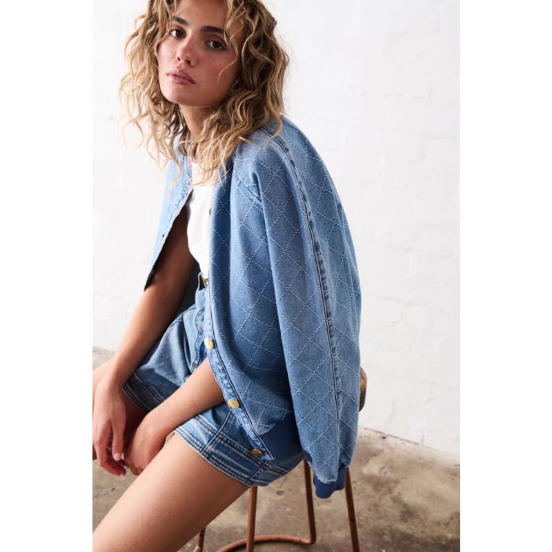 Sabrina Bomber | Check Stitch 70’s Blue - Jackets