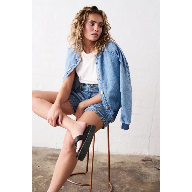 Sabrina Bomber | Check Stitch 70’s Blue - Jackets