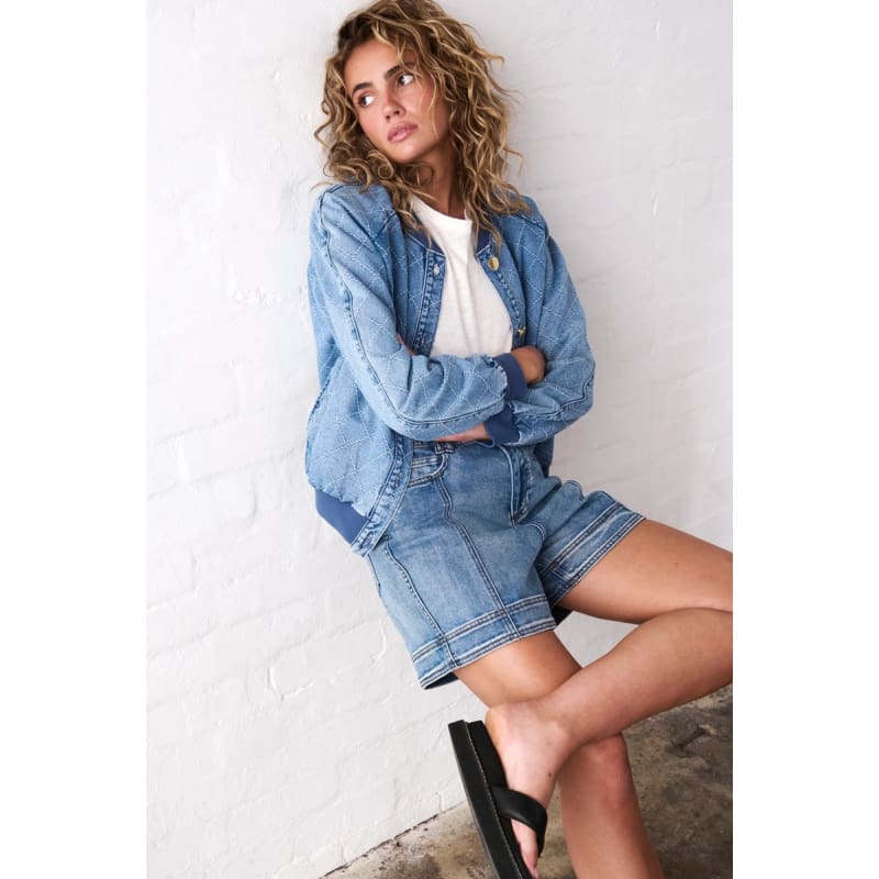 Sabrina Bomber | Check Stitch 70’s Blue - Jackets