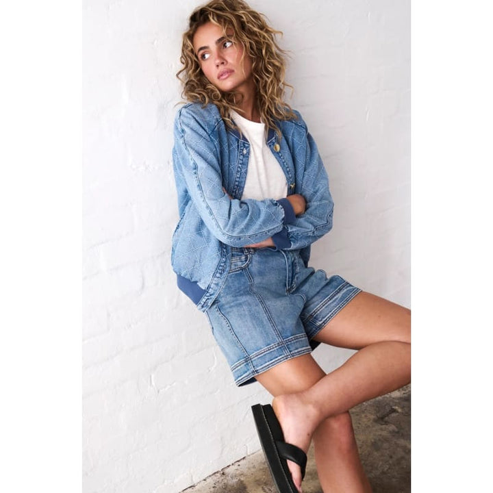 Sabrina Bomber | Check Stitch 70’s Blue - Jackets
