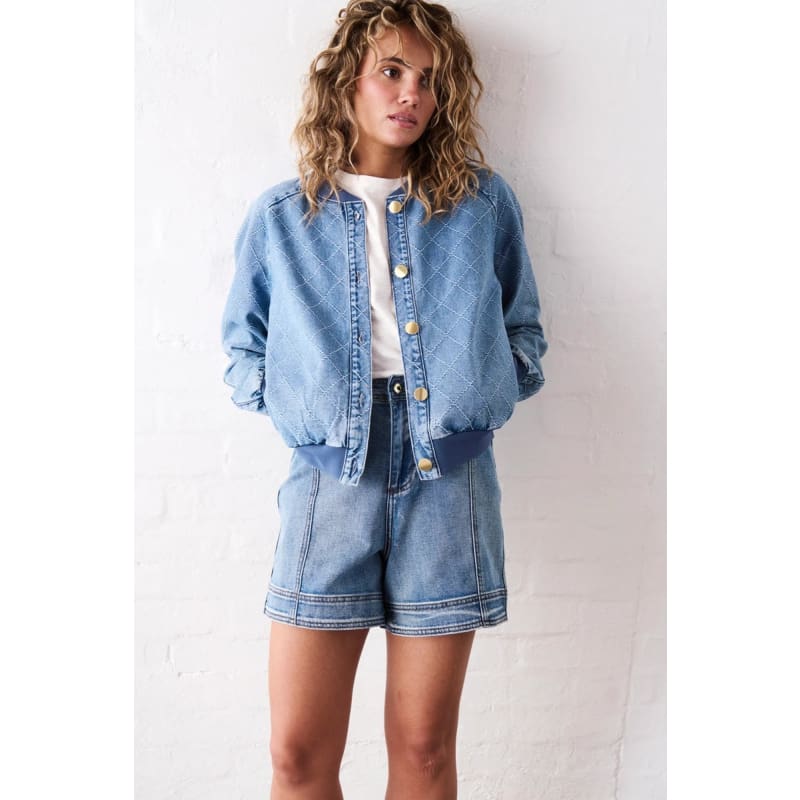 Sabrina Bomber | Check Stitch 70’s Blue - Jackets