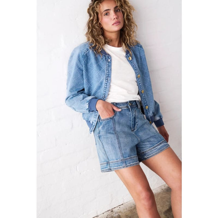 Sabrina Bomber | Check Stitch 70’s Blue - Jackets