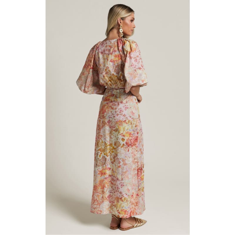 Santana Linen Blend Puff Sleeve Wrap Midi Dress | Morocco Print - Dress