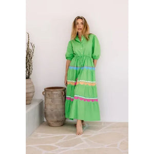 Santorini Embroidered Dress | Lime - Dress