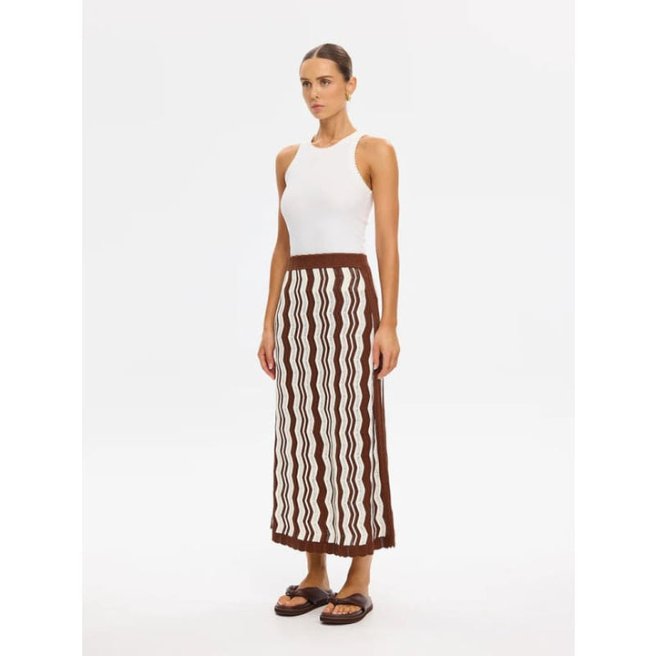 Sarah Knit Midi Skirt | Choc Ivory Stripe - Bottoms