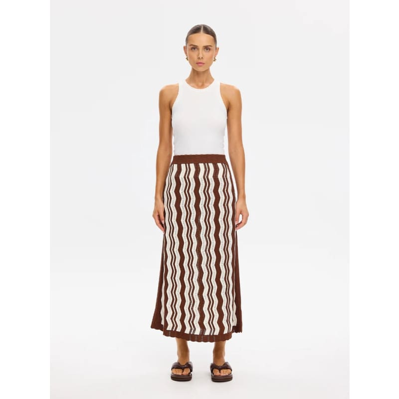 Sarah Knit Midi Skirt | Choc Ivory Stripe - Bottoms