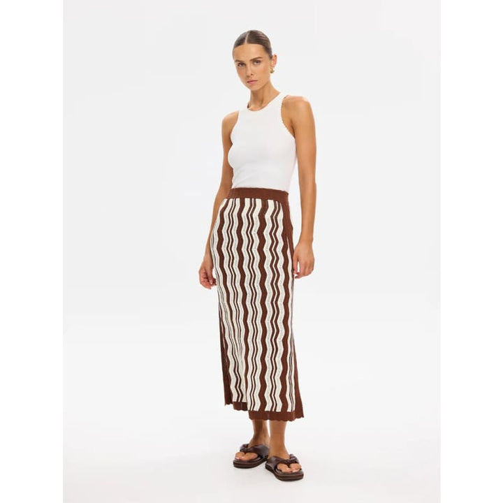 Sarah Knit Midi Skirt | Choc Ivory Stripe - Bottoms