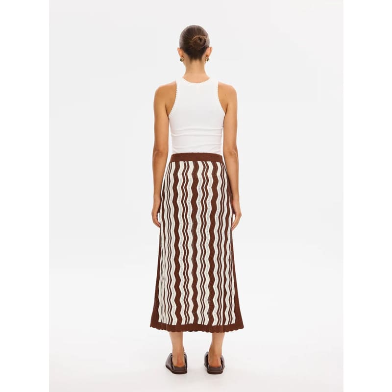 Sarah Knit Midi Skirt | Choc Ivory Stripe - Bottoms