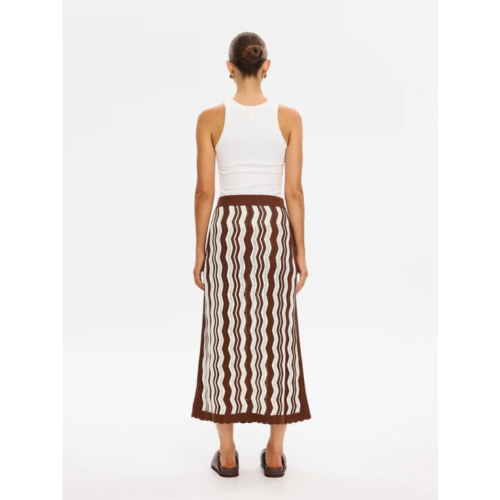 Sarah Knit Midi Skirt | Choc Ivory Stripe - Bottoms