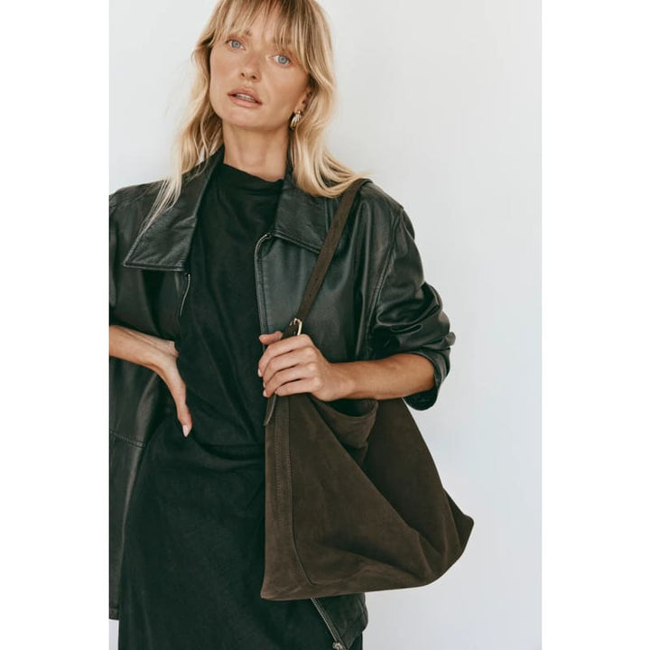 Savannah Dark Chocolate Suede Hobo Bag - Accessories