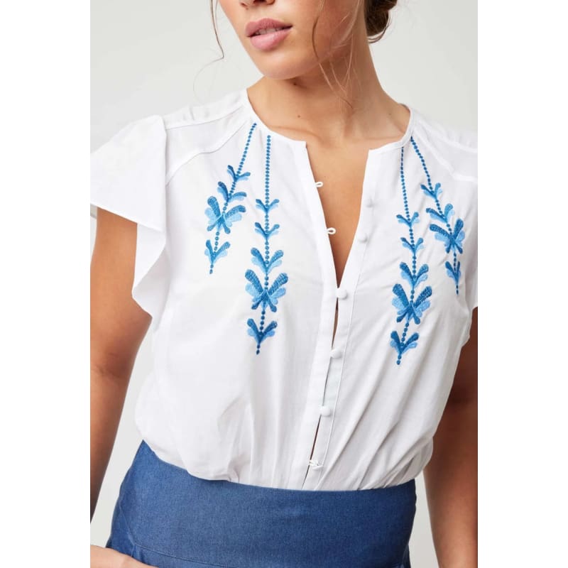 Scala Embroidered Cotton Top - Tops