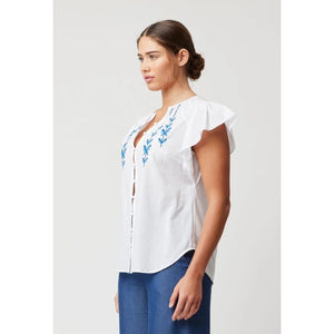 Scala Embroidered Cotton Top - Tops