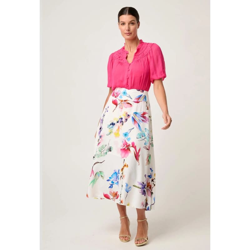 Selini Braided Neck Viscose Chiffon Blouse | Celosia Pink - Tops