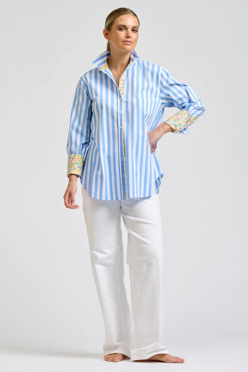 Elodie Trim Floral Shirt | Pale Blue Stripe